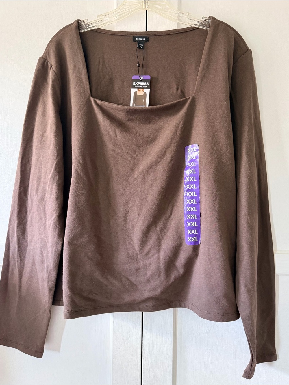 Express Brown Long Sleeve Square Neck Tee